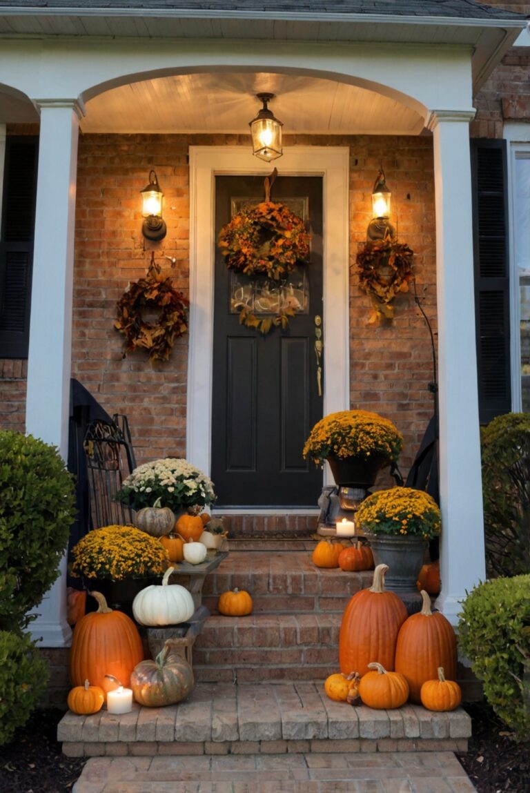 Fall porch decor, Thanksgiving porch decor, Outdoor fall decorations, Autumn porch ideas, Pumpkin porch decor